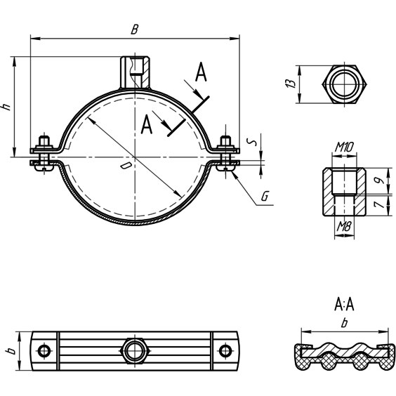 Хомут составной с виброгасителем размеры
